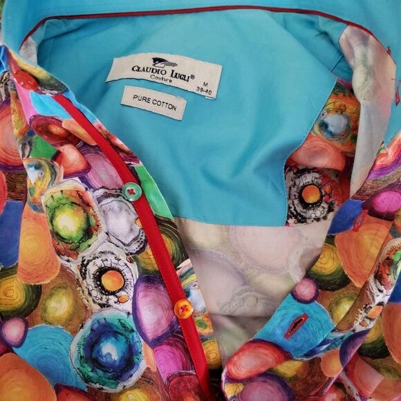Claudio Lugli Medium 39-40 Colorful Circles Cotton Button Up Long Sleeve Shirt - Picture 9 of 13